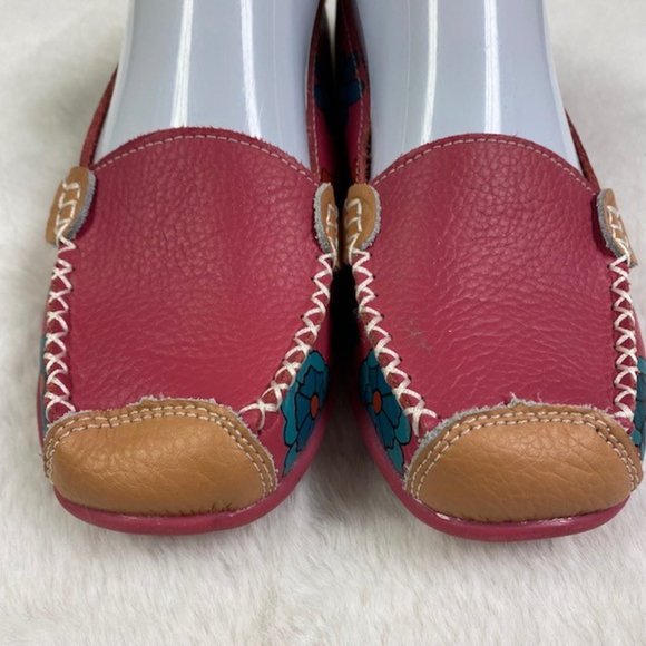 Women's Leather Loafers Bright Color‎ Casual Flower Printed Slip On Flats, EU 40 - Picture 3 of 12